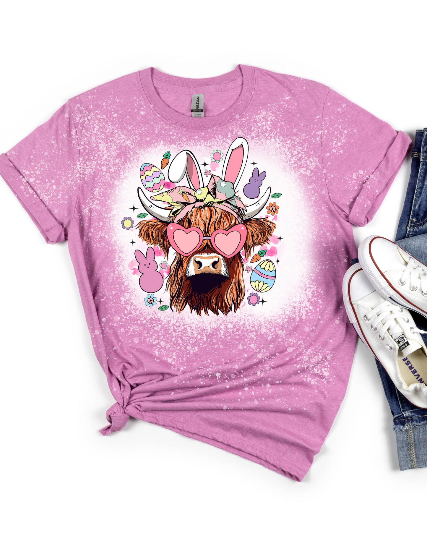 Highland easter bunny bleached graphic tee