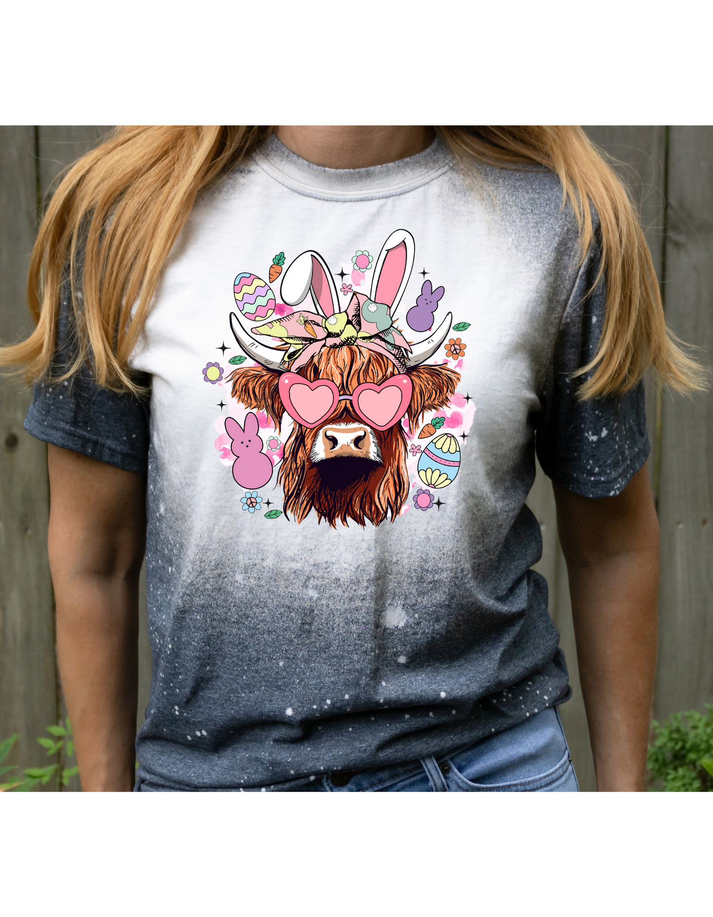 Highland easter bunny bleached graphic tee
