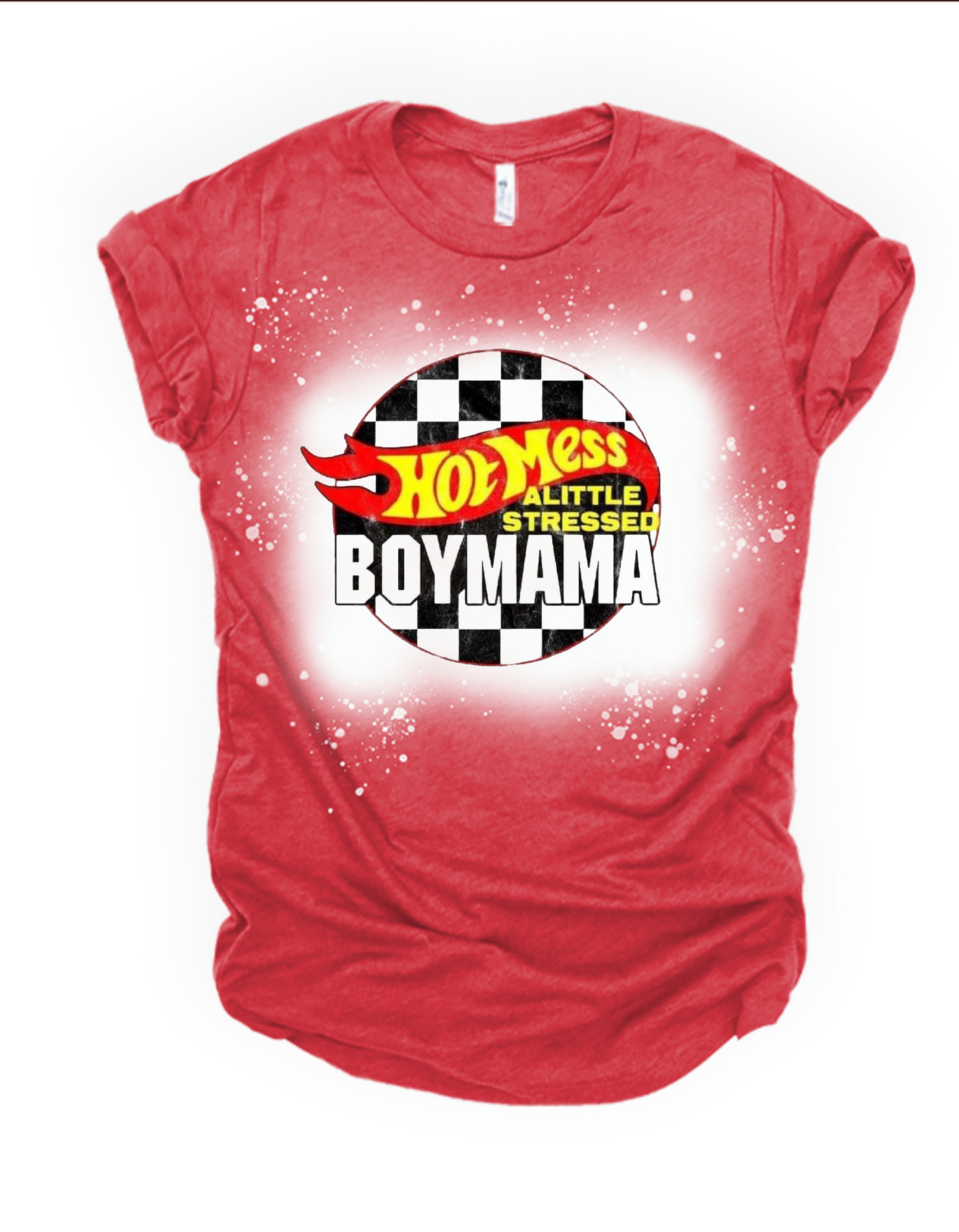 Hot mess a little stressed boy mama bleached tee - 4 little hearts