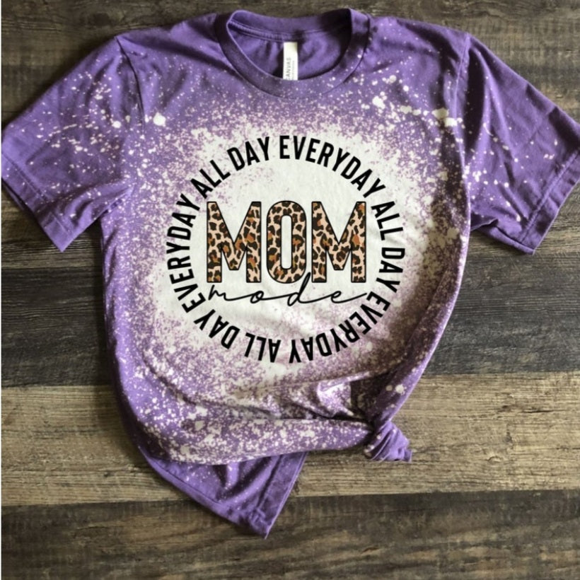 Mom mode leopard bleached tee - 4 little hearts