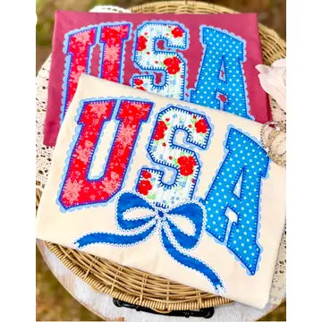 Patriotic USA coquette graphic tee