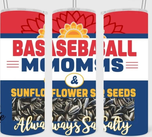 Baseball moms and sunflower seeds 20 oz skinny tumbler - 4 little hearts