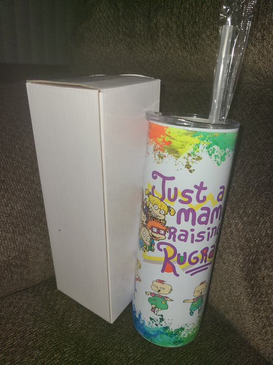 Just a 90s mama raising her rugrats 20 oz skinny tumbler - 4 little hearts