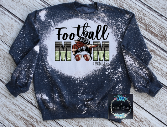 Football mom bleached sweater - 4 little hearts