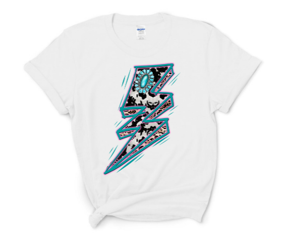 Cowhide & turquoise lightning t shirt - 4 little hearts