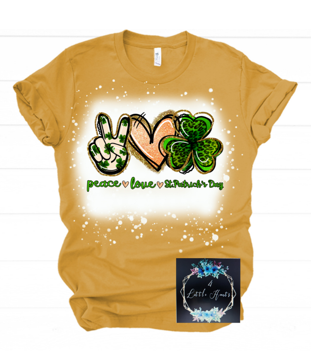 Peace love st patricks day bleached tee - 4 little hearts