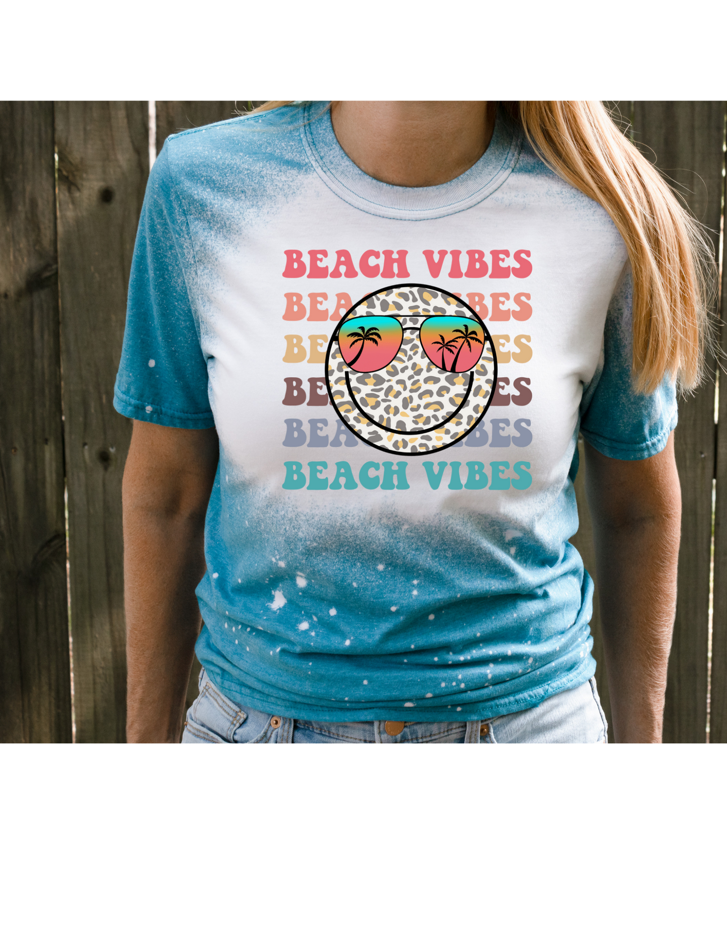 Beach vibes smiley bleached tee - 4 little hearts