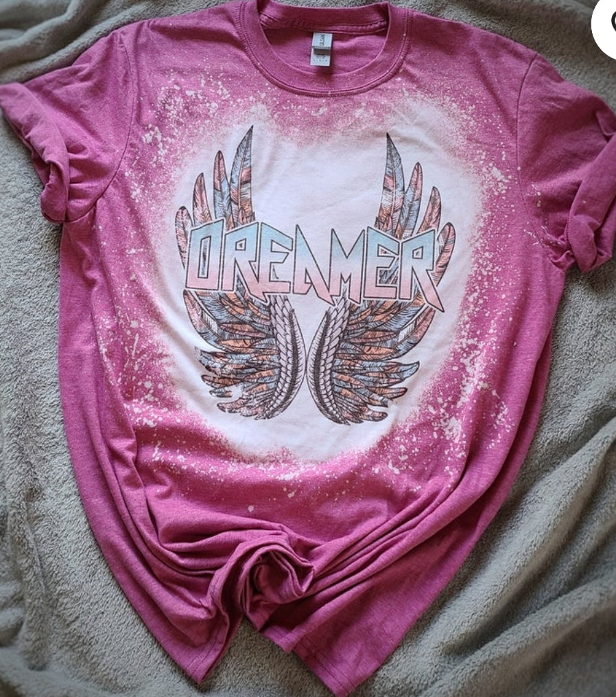 Dreamer wings acid washed tee /rock & roll t shirt - 4 little hearts