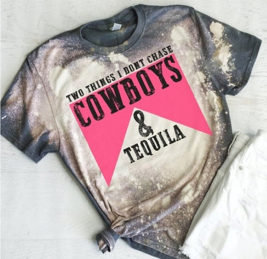 Two things i dont chase cowboys & tequila bleached tee - 4 little hearts