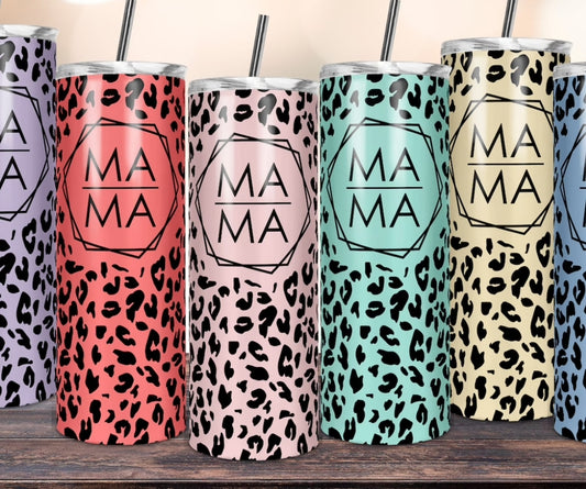 Mama leopard print 20 oz skinny tumbler - 4 little hearts