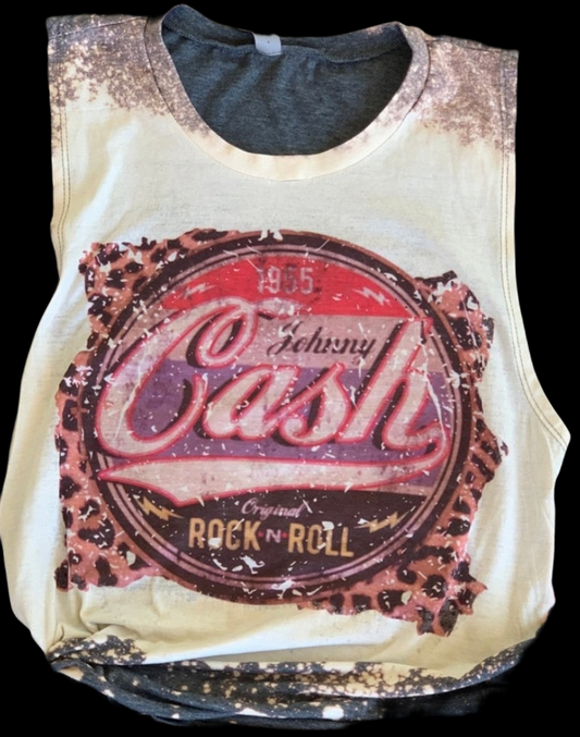 Johnny cash bleached muscle tank - 4 little hearts